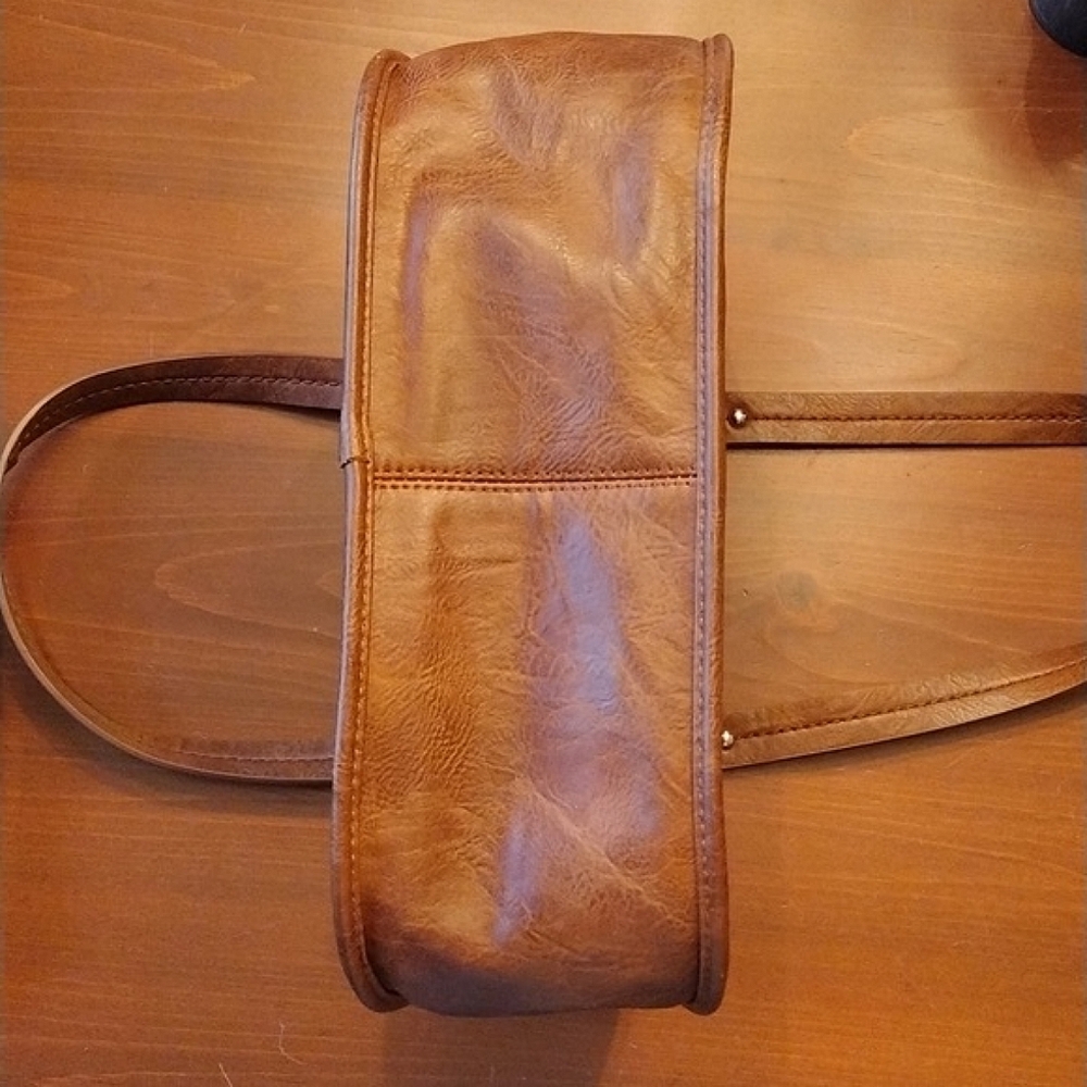 Madison West Polyurethane Leather Braided Distressed Double Woven Handbag, Vegan - Picture 9 of 9